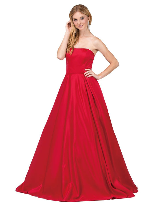 Dancing Queen - Strapless Corset Back Pleated Ballgown 2211 In Red