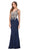 Dancing Queen - 2213 Embellished V-neck Trumpet Dress In Blue