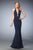 La Femme - 22175 Scalloped Halter Neck Evening Gown In Blue