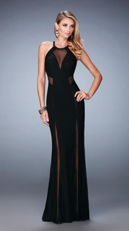 La Femme - Jeweled Halter Sheath Evening Dress 22202  in Black