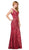 Dancing Queen - 2221 Sleeveless Illusion Inset V-Neck Sheath Prom Gown in Red