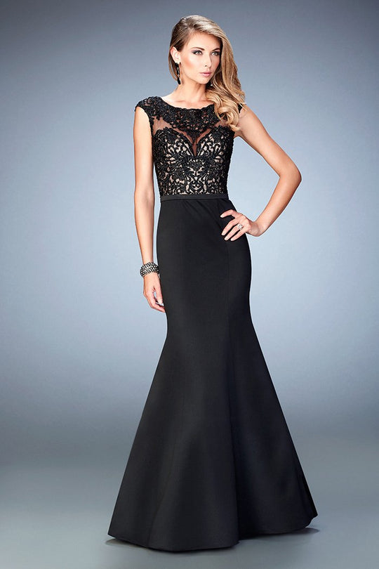La Femme - 22231 Dark Illusion Embellished Mermaid Gown In Black