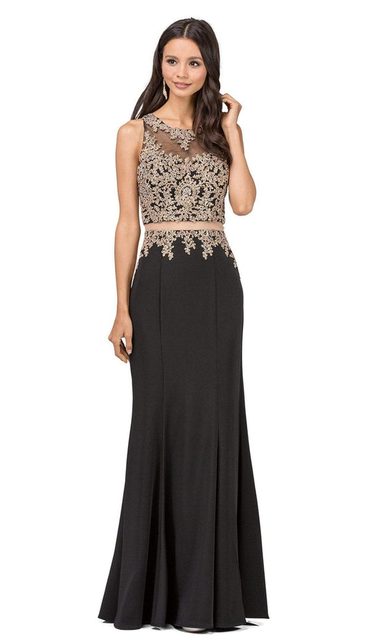 Dancing Queen - 2224 Mock Two-Piece Gilded Prom Gown