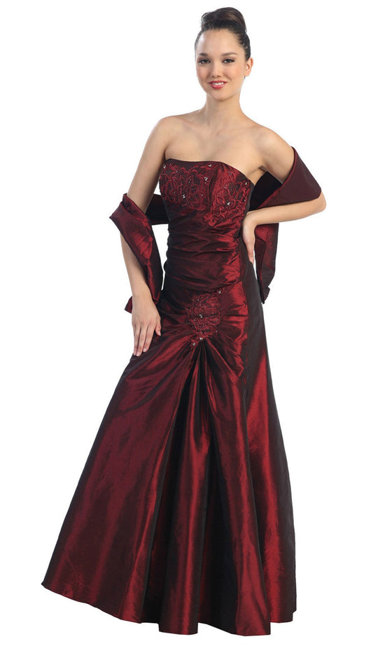 Eureka Fashion - 2224 Embroidered Floral Accented Trumpet Gown In Red