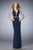 La Femme - Sheered Plunging Neckline Evening Gown 22267 In Blue