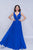 Nina Canacci - 2226 Pleated Plunging V-Neck Long Gown In Blue