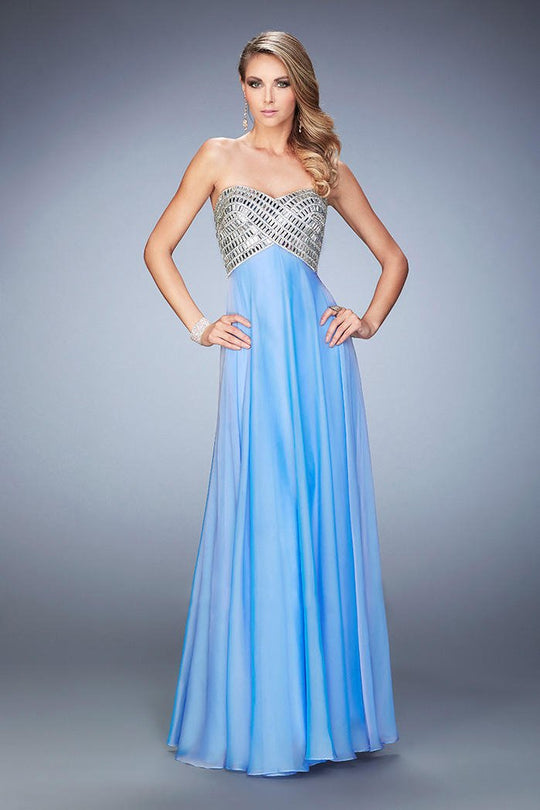 La Femme - 22334 Interweaved Ornate Sweetheart A-line Dress In Blue