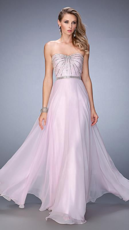 La Femme - 22337 Embellished Sweetheart Chiffon A-line Dress in Pale  Pink