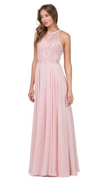 Dancing Queen - Sleeveless Illusion Jewel Lace Ornate Prom Gown 2234 In Pink