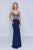 Nina Canacci - 2237 Bejeweled V-neck Trumpet Dress In Blue