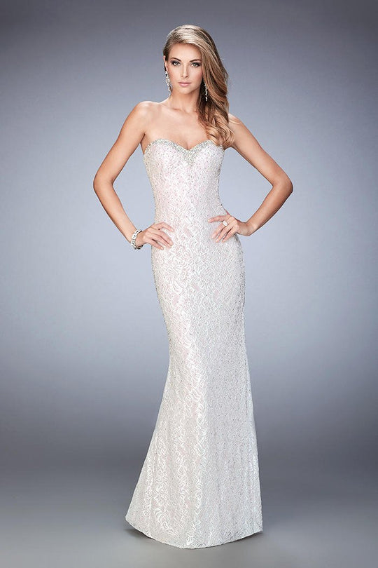La Femme - 22392 Strapless Sweetheart Sheath Dress In White and Pink