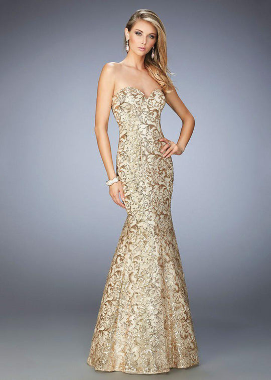 La Femme - 22434 Strapless Gilded Evening Gown In Gold