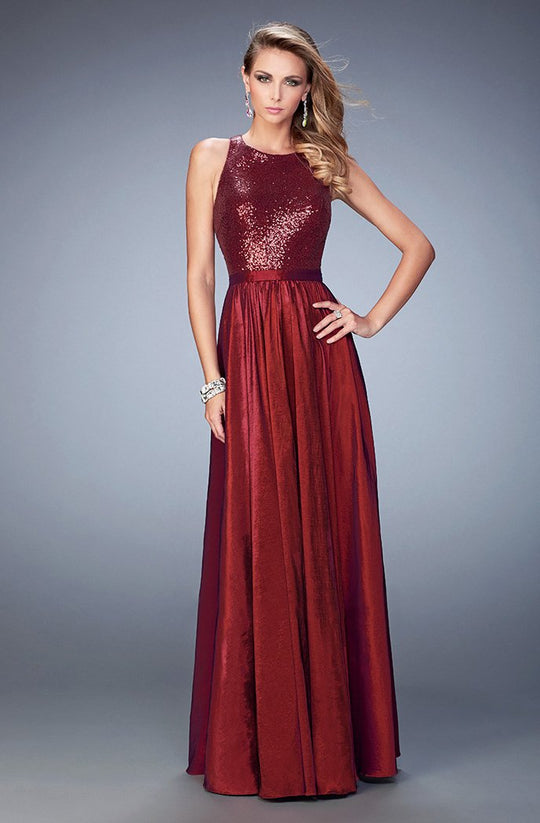 La Femme - 22439 Sequined Jewel A-line Dress in Red