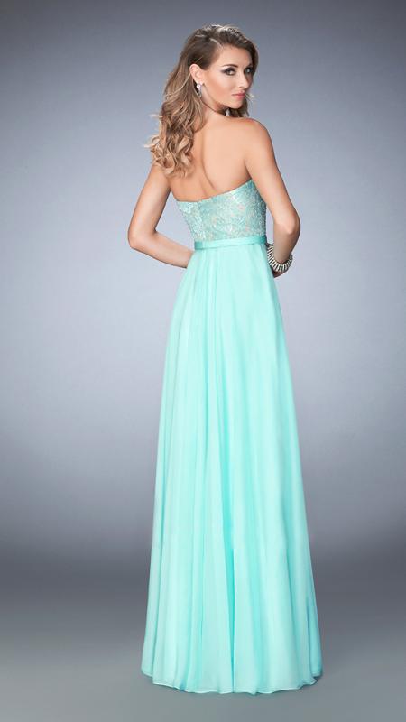 La Femme - 22448 Strapless Sweetheart Lace Chiffon Gown In Blue