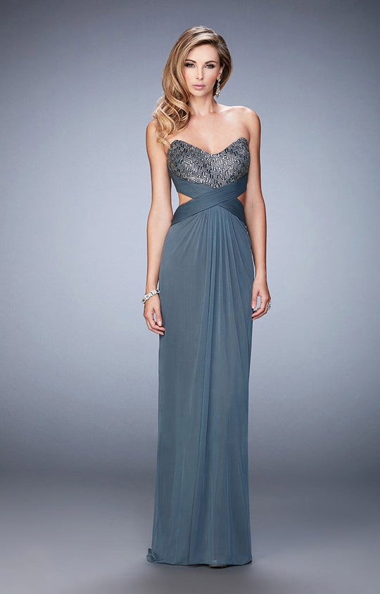 La Femme - 22454 Beaded Modified Sweetheart Sheath Dress In Gray