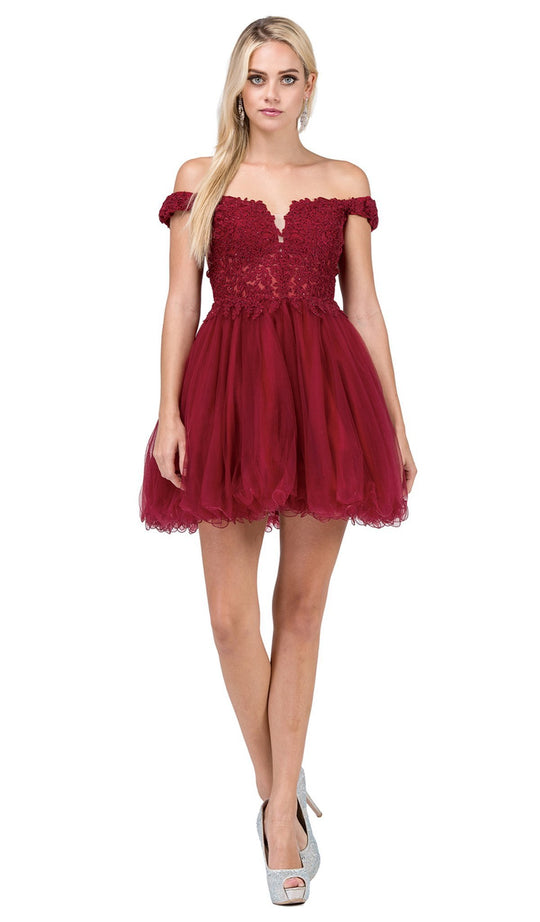 Dancing Queen - 2248 Off shoulder Beaded Lace A Line Cocktail Dress In Red