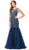 Dancing Queen - 2250 Illusion Bateau Crystal Adorned Trumpet Prom Gown in Blue