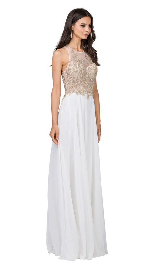 Dancing Queen - 2251 Lace Sheer Halter A-line Prom Dress