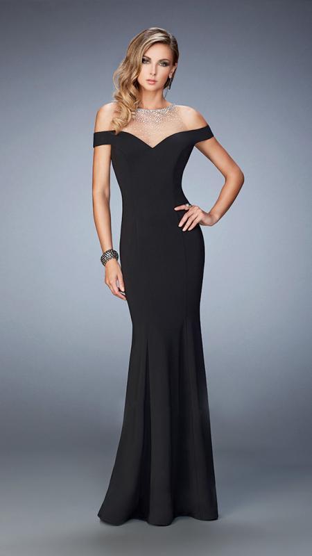 La Femme - 22527 Embellished Jersey Sheath Dress In Black
