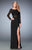 La Femme - 22539 Long Sleeve Sheer Striped Evening Gown in Black