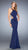 La Femme - 22568 Gold Beaded Halter Dress In Blue