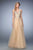 La Femme - 22613 Bedazzled V-neck A-line Dress in Gold