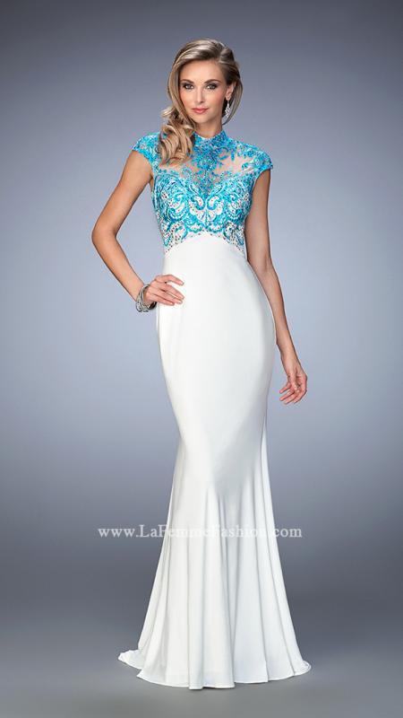 Gigi - 22657 Cap Sleeve Beaded Illusion Mermaid Gown In White
