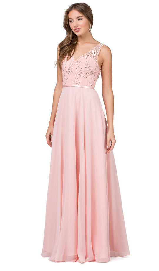 Dancing Queen - Sleeveless Scalloped Lace Illusion Prom Gown 2267 In Pink