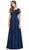 Dancing Queen - 2268 Short Sleeve Illusion Lattice Ornate A-Line Prom Gown In Blue