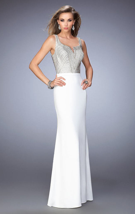 La Femme - 22687 Sleeveless Metallic Embellished Gown In White