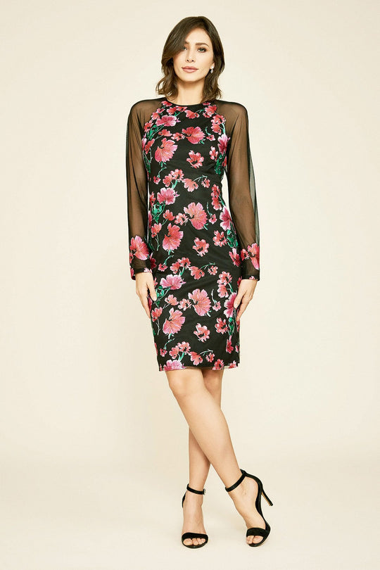 Tadashi Shoji - Cedar Long-Sleeve Floral Embroidered Gown In Floral and Black