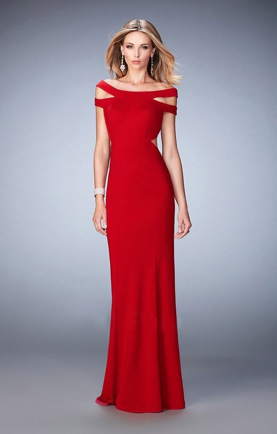 La Femme 22728 Off-Shoulder Jersey Prom Dress In Red