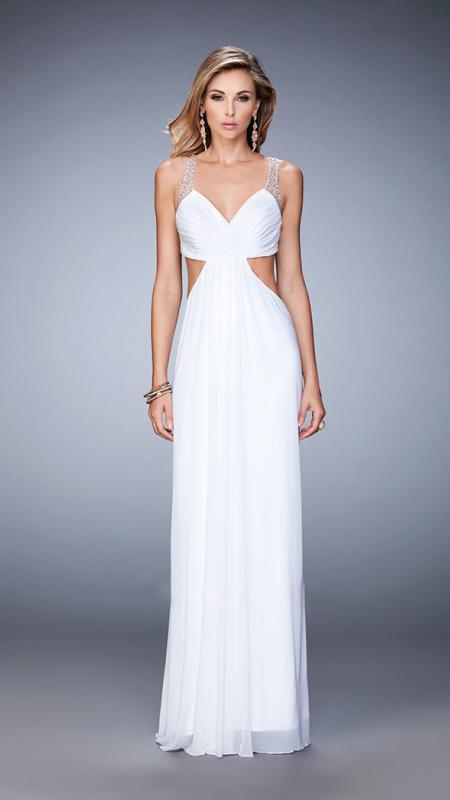 La Femme - 22729 Bejeweled V-neck Dress In White