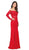 Dancing Queen - 2275 Long Sleeve Scalloped Off Shoulder Prom Gown in Red
