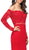 Dancing Queen - 2275 Long Sleeve Scalloped Off Shoulder Prom Gown in Red