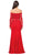 Dancing Queen - 2275 Long Sleeve Scalloped Off Shoulder Prom Gown in Red