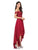 Dancing Queen 2278 Off Shoulder Beaded High Low Dress in Red