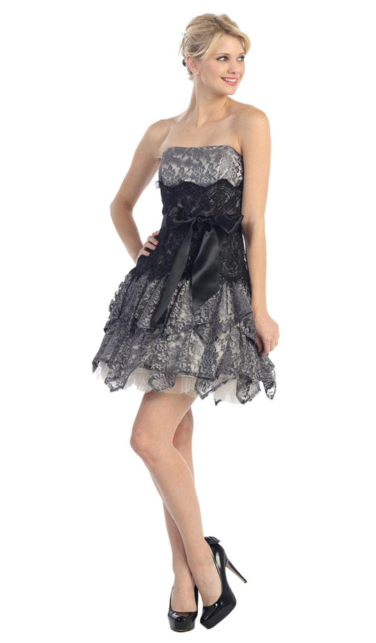 Eureka Fashion - 2281 Two Tone Lace A-line Dress in Gray and Black