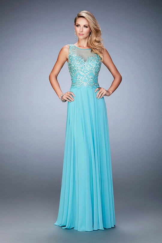 Gigi - 22824 Sleeveless Lace Embellished A Line Gown In Blue