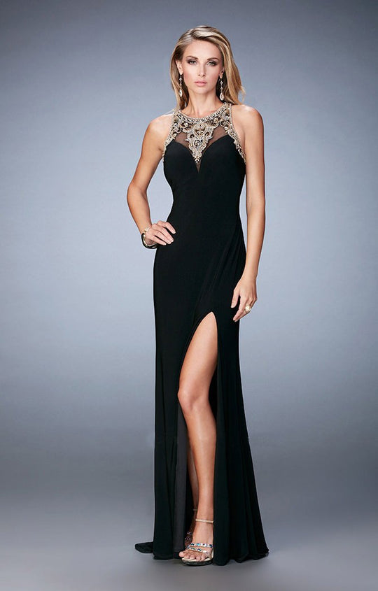 GiGi - 22825 Sheer Beaded Jersey Gown In Black