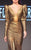 MNM Couture - 2283 Deep V-Neck Trumpet Dress in Gold