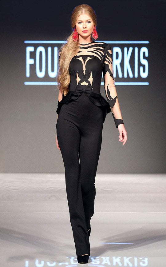 MNM Couture - 2287 Long Sleeve Edgy Cutout Jumpsuit In Black