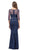  Dancing Queen - 2290 Beaded Sheer Quarter Length Sleeve Sheath Prom Dress In Blue