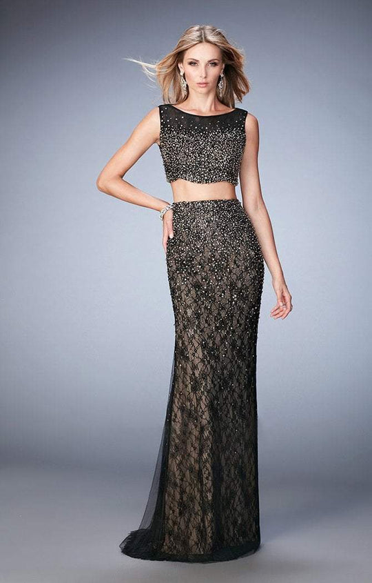 Gigi - 22927 Sparkling Two-Piece Lace Mermaid Gown In Black
