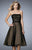La Femme - 22961 Strapless Dot and Stripes Tea Length Dress in Black and Neutral
