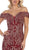 May Queen - RQ7705 Foliage Appliqued Plunging Off Shoulder Gown In Red