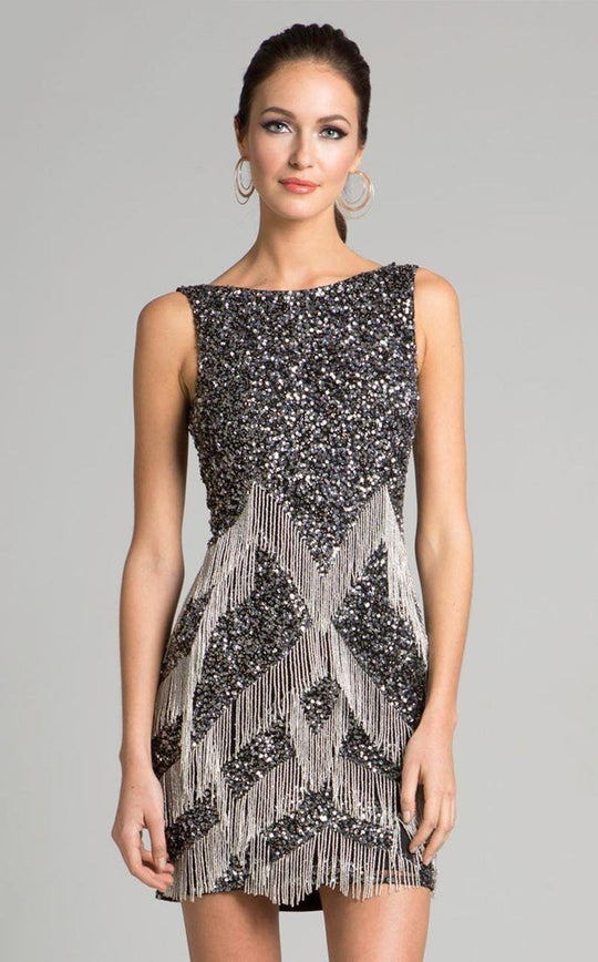 Lara Dresses - 33033 Sequined Fringed Sheath Cocktail Dress In Black