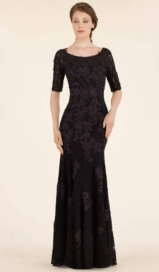 Rina di Montella - RD2301-1 Quarter Sleeve Lace Trumpet Gown In Black