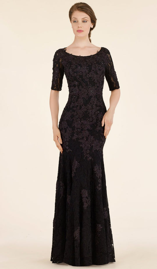 Rina Di Montella - RD2301 Quarter Sleeve Lace Trumpet Gown With Shawl in Black