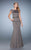 La Femme - Bateau Neck Cap Sleeves Trumpet Gown 23020 in Gray